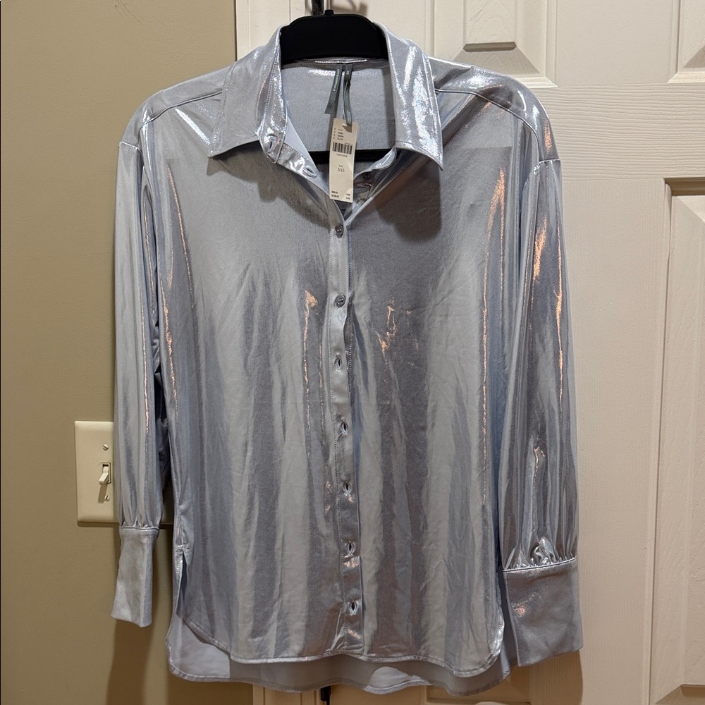Anthropologie Shimmering Silver Blouse